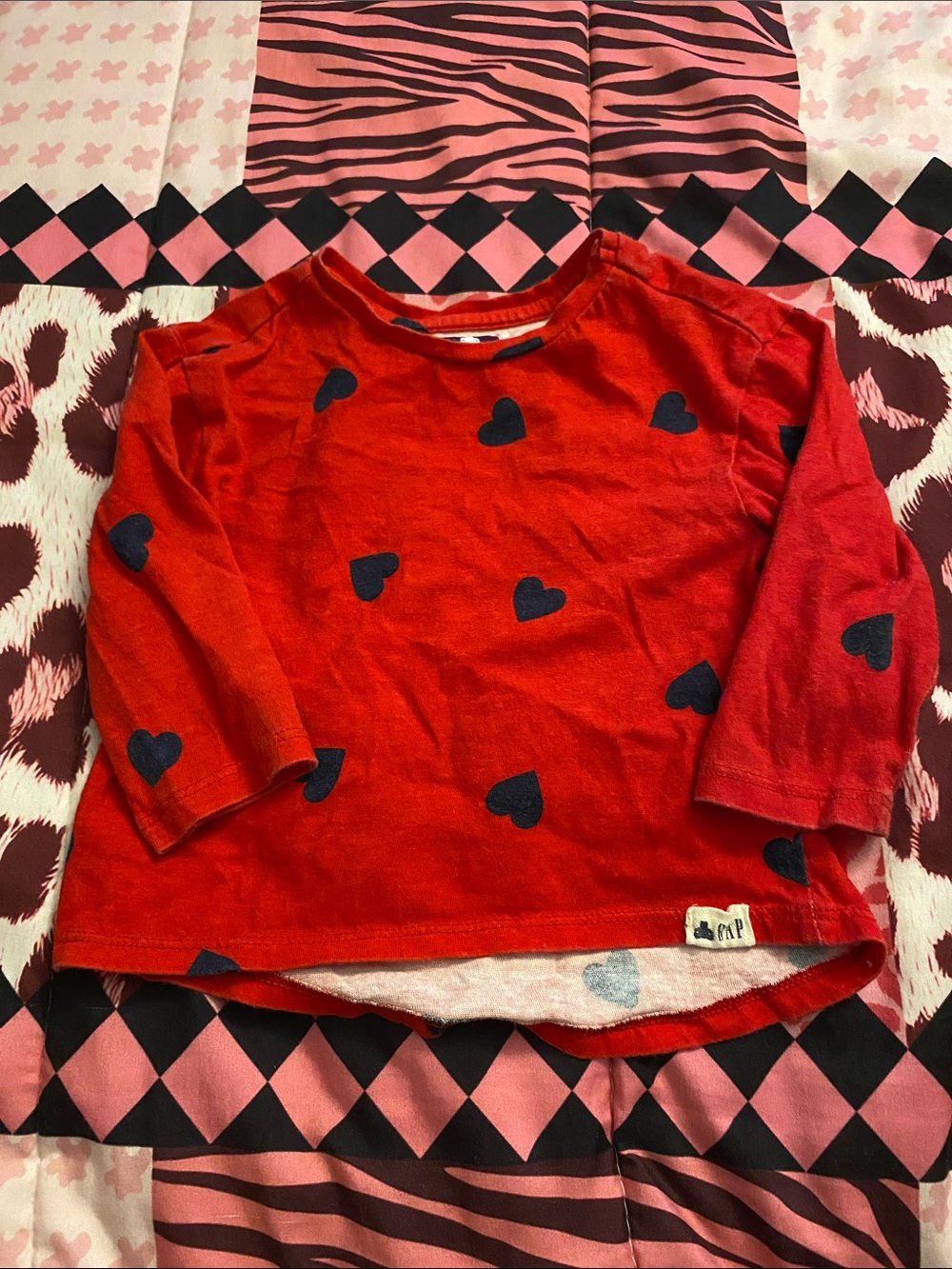 Gap Kids Red Heart Print Long-Sleeve Top